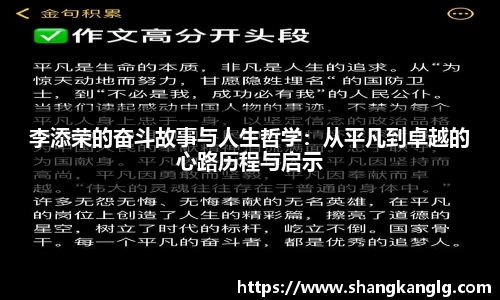 李添荣的奋斗故事与人生哲学：从平凡到卓越的心路历程与启示